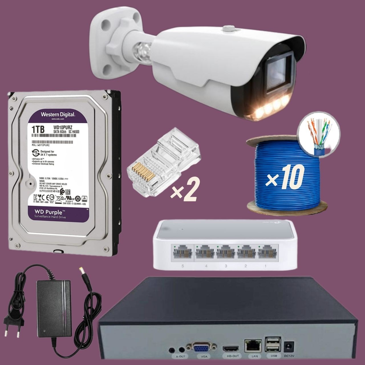 پک دوربین مداربسته ip تحت شبکه 5mp هارد یک ترا بایت